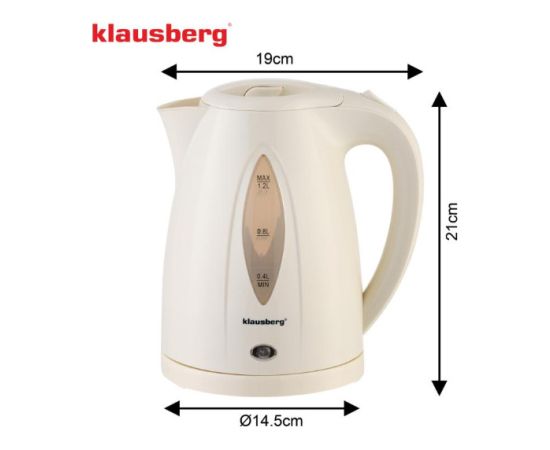 Elektriskā tējkanna, 1.2 L, krēmkrāsas, 900–1100 W, KB 9002, Klausberg Tējkannas (elektriskās)