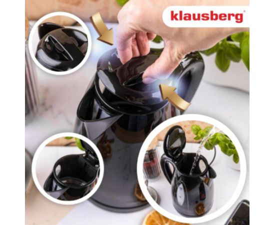 Elektriskā tējkanna, 1.2 L, melna, 900–1100 W, KB 9001, Klausberg Tējkannas (elektriskās)
