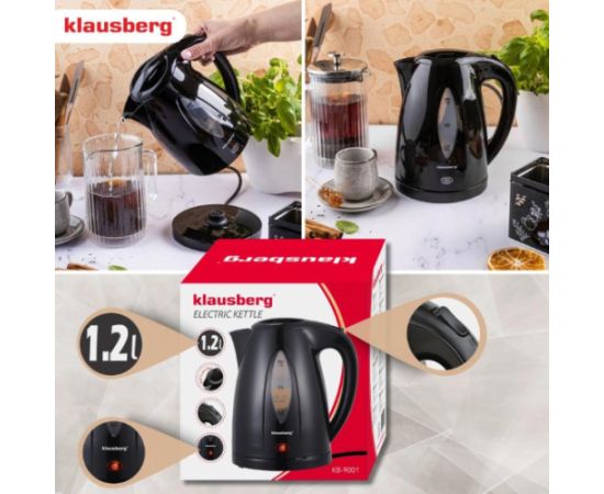 Elektriskā tējkanna, 1.2 L, melna, 900–1100 W, KB 9001, Klausberg Tējkannas (elektriskās)