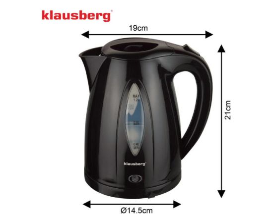 Elektriskā tējkanna, 1.2 L, melna, 900–1100 W, KB 9001, Klausberg Tējkannas (elektriskās)