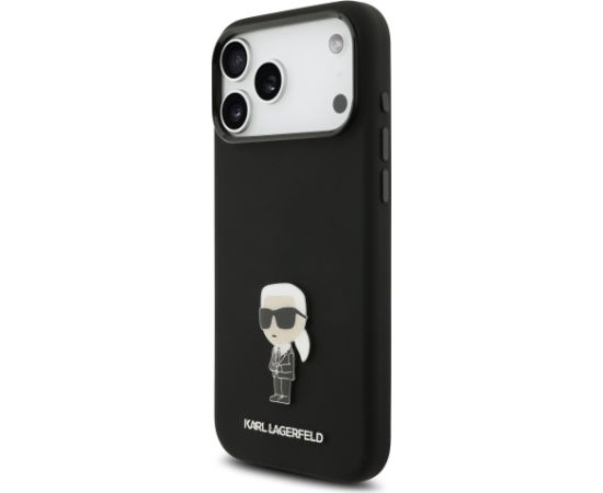 Karl Lagerfeld Liquid Silicone Metal Ikonik Case Aizsargapvalks priekš Apple iPhone 17 Pro Max Neoriģinālie Maciņi
