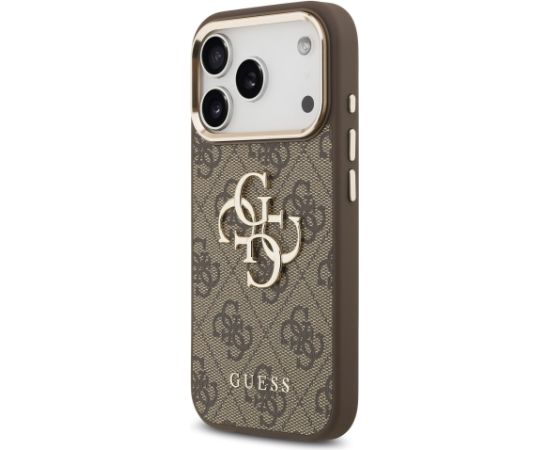 Guess PU Leather 4G Metal Logo Gold Frame Case Aizsargapvalks priekš iPhone 17 Pro / brūns Neoriģinālie Maciņi