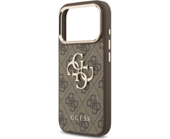Guess PU Leather 4G Metal Logo Gold Frame Case Aizsargapvalks priekš iPhone 17 Pro / brūns Neoriģinālie Maciņi
