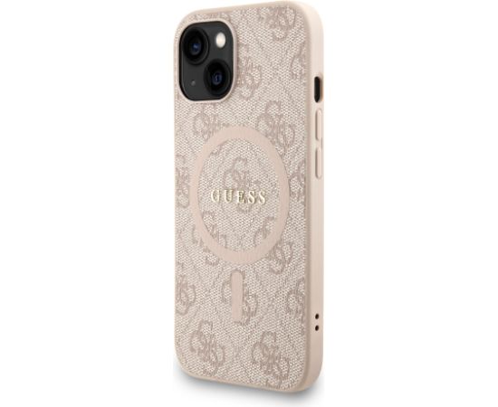 Guess PU Leather 4G Colored Ring Strap MagSafe Case Aizsargapvalks priekš iPhone 15 / rozā Neoriģinālie Maciņi