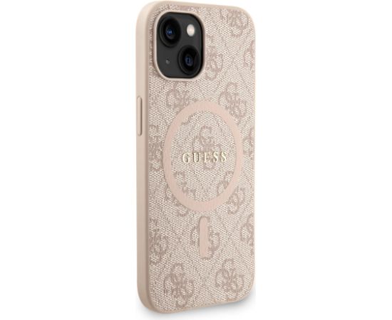 Guess PU Leather 4G Colored Ring Strap MagSafe Case Aizsargapvalks priekš iPhone 15 / rozā Neoriģinālie Maciņi