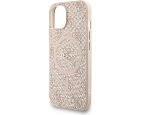 Guess PU Leather 4G Colored Ring Strap MagSafe Case Aizsargapvalks priekš iPhone 15 / rozā Neoriģinālie Maciņi