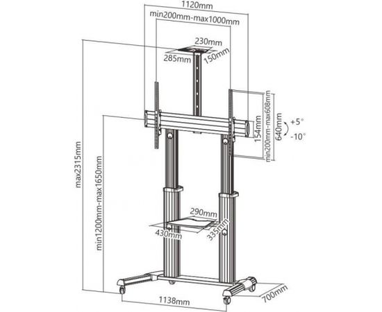 Techly Mobile stand for large TV LCD/LED/Plasma 60''-100'' 100kg VESA 2 shelves