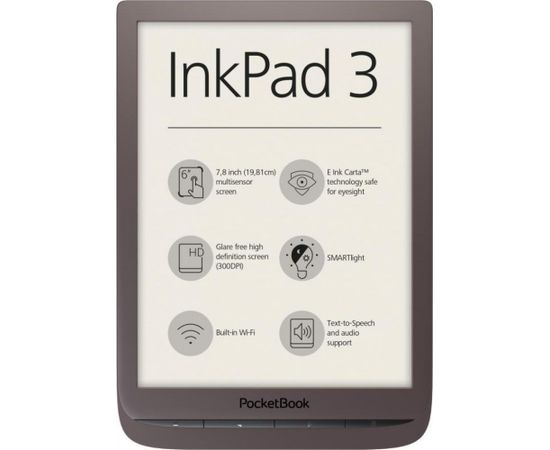 E-Reader | POCKETBOOK | InkPad 3 | 7.8" | 1872x1404 | Memory 8192 MB | 1xAudio-Out | 1xMicro-USB | Micro SD | Wireless LAN 802.11b/g/n | Dark Brown | PB740-E-WW