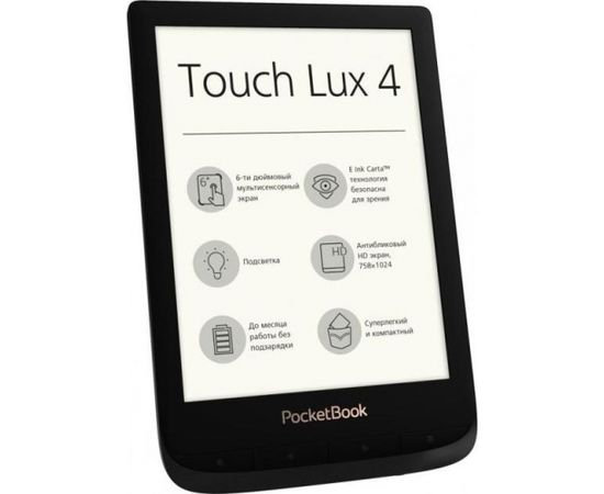 E-Reader | POCKETBOOK | Touch Lux 4 | 6" | 1024x758 | 1xMicro-USB | Micro SD | Wireless LAN 802.11b/g/n | Black | PB627-H-WW