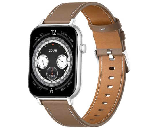 COLMI C28 Smartwatch – Silver + Brown Leather Strap Smart-Watch Умные часы