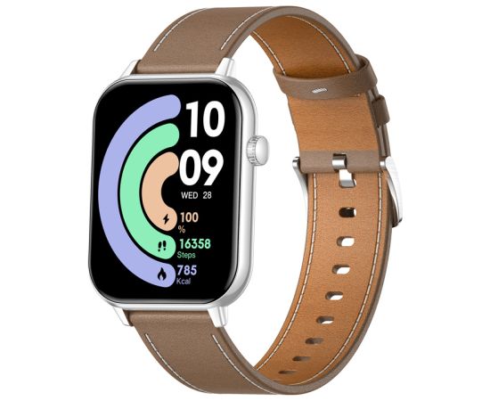 COLMI C28 Smartwatch – Silver + Brown Leather Strap Smart-Watch Умные часы
