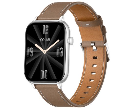 COLMI C28 Smartwatch – Silver + Brown Leather Strap Smart-Watch Умные часы