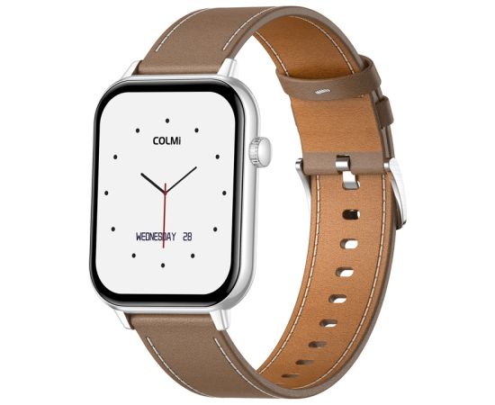 COLMI C28 Smartwatch – Silver + Brown Leather Strap Smart-Watch Умные часы