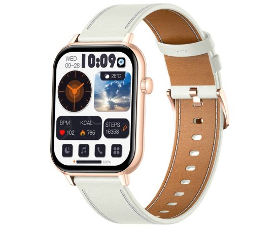 COLMI C28 Smartwatch in Gold with a White Leather Strap Smart-Watch Умные часы