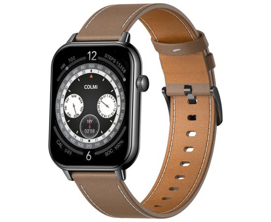 COLMI C28 Smartwatch – Black + Brown Leather Strap Smart-Watch Умные часы