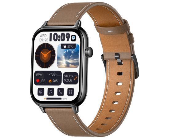 COLMI C28 Smartwatch – Black + Brown Leather Strap Smart-Watch Умные часы