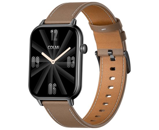 COLMI C28 Smartwatch – Black + Brown Leather Strap Smart-Watch Умные часы