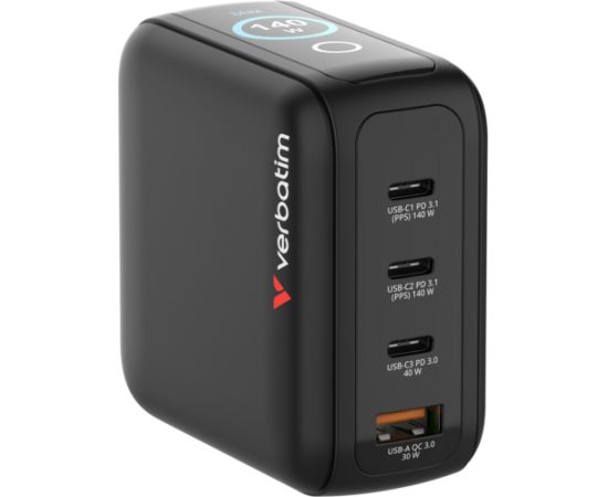 Verbatim Mini GaN charger with display (black, 140 watts total power) Monitori