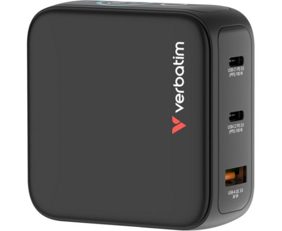 Verbatim Mini GaN charger with display (black, 100 watts total power) Monitori