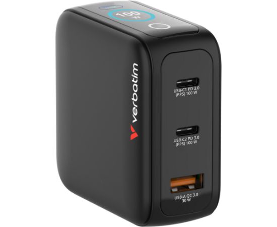 Verbatim Mini GaN charger with display (black, 100 watts total power) Monitori