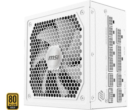 MSI MAG A1000GL PCIE5 WHITE (white, 1x 12-pin high power GPU, 4x PCIe, cable management, 1000 watts) Datoru barošanas bloki