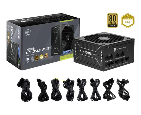 MSI MAG A750GLS PCIE5 (black, 1x 12VHPWR, 4x PCIe, cable management, 750 watts) Datoru barošanas bloki