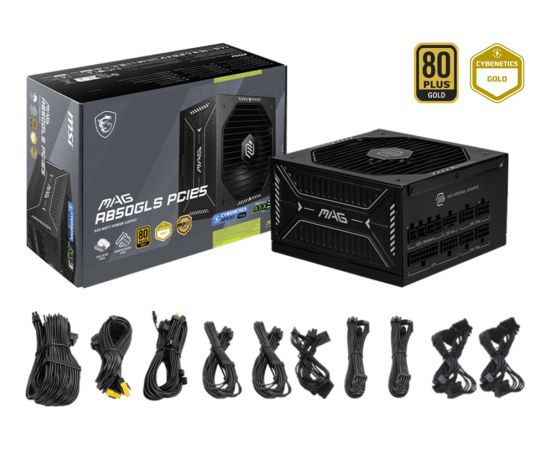 MSI MAG A850GLS PCIE5 (black, 1x 12VHPWR, 4x PCIe, cable management, 850 watts) Datoru barošanas bloki