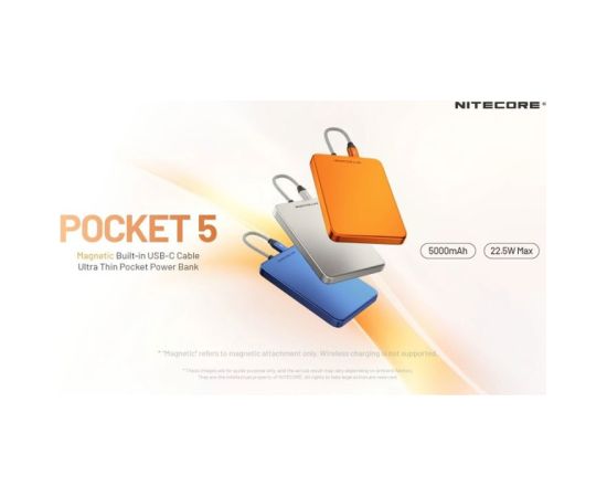 Nitecore  Pocket 5 Blue USB-C 5000 mAh ārējais akumulators Dažādi piederumi tūrismam