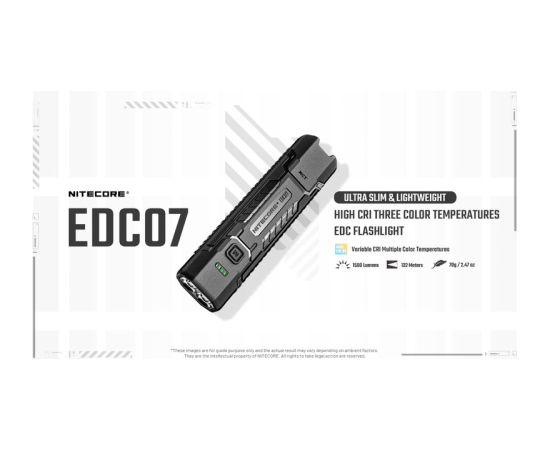 Nitecore EDC07 rechargeable EDC flashlight – 1,500 lumens, 3 color temperatures, 102° rotating head, USB-C, stainless steel, IPX6 water resistant Различные аксессуары