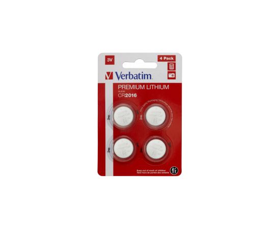 Baterijas Verbatim CR2016 Premium Lithium 4-Pack Bateriju lādētāji