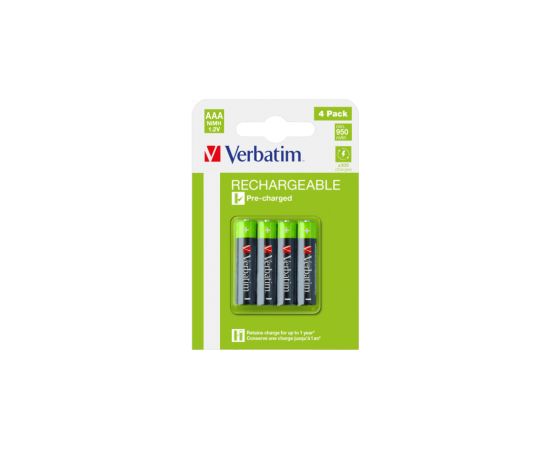 Baterijas Verbatim AAA Premium Rechargeable 4-Pack 950mAh Bateriju lādētāji