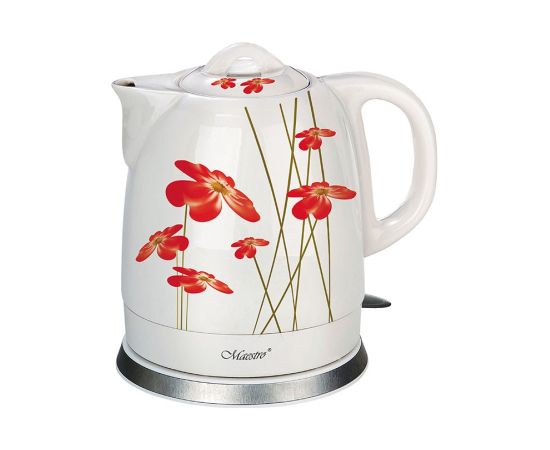 Feel-Maestro MR-066-RED FLOWERS electric kettle 1.5 L 1200 W Red, White Tējkannas (elektriskās)