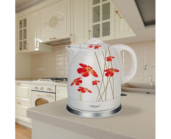 Feel-Maestro MR-066-RED FLOWERS electric kettle 1.5 L 1200 W Red, White Tējkannas (elektriskās)