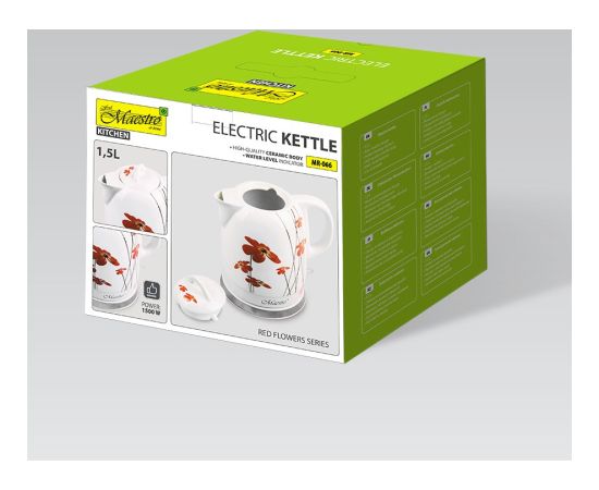 Feel-Maestro MR-066-RED FLOWERS electric kettle 1.5 L 1200 W Red, White Tējkannas (elektriskās)