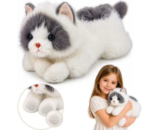 LeanToys Pluszowy Kot Perski Maskotka Przytulanka Obciążeniowe Łapki Szaro Biały 50cm EDUKAMP Mīkstās rotaļlietas