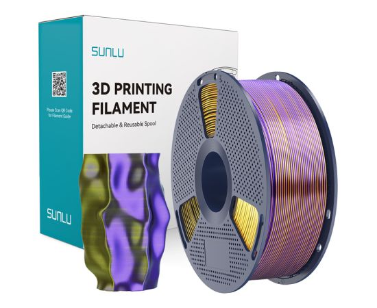 Sunlu PLA+ Silk Tri-Color Filament (Black, Gold, and Purple) 3D Printeri un lāzergravētāji