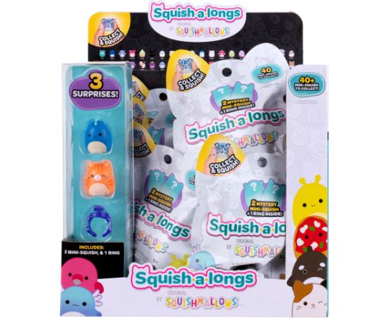 SQUISHMALLOWS SQUISH-A-LONGS figūriņas, 2-paka necaurspīdīgā iepakojumā, 2,5 cm Mīkstās rotaļlietas