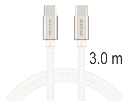 Swissten Textile Universāls Quick Charge 3.1 USB-C / USB-C Datu un Uzlādes Kabelis 3m sudrabs Data USB kabeļi