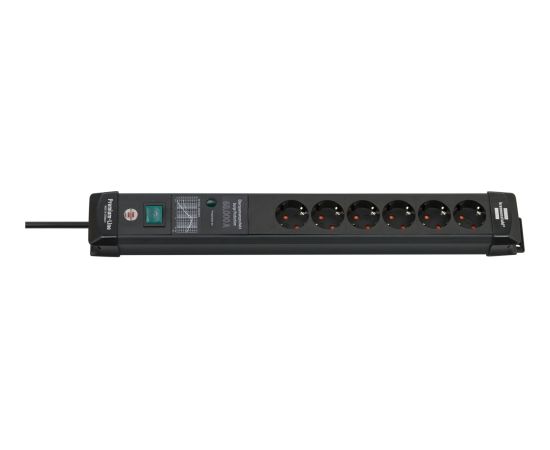 Brennenstuhl Premium-Line 6-way power strip, black, 5 meters, 60,000A surge protection Strāvas pagarinātāji