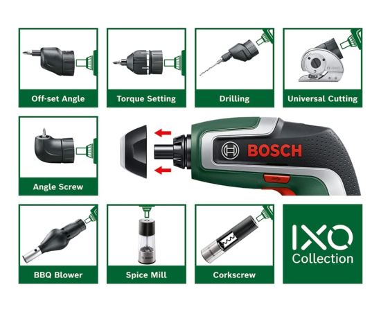 Bosch Cordless Screwdriver IXO 7 Set, 3.6V (green/black, Li-Ion battery 2.0Ah) Jaunumi -Dārzam