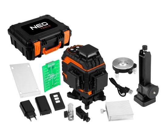 Neo Laser 3D, 16 linii, zielony, walizka, tarcza celownicza, magnetyczny uchwyt, ładowarka Jaunumi -Dārzam