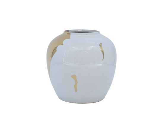 Vase TITAN STONE D20xH18cm, white/golden river Новости, мебель, дом