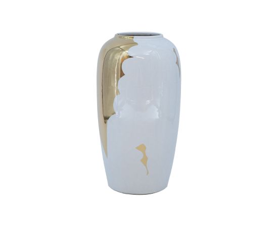 Vase TITAN STONE D16xH29cm, white/golden river Новости, мебель, дом