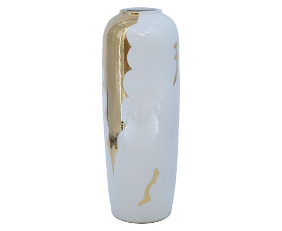 Vase TITAN STONE D14xH38cm, white/golden river Новости, мебель, дом