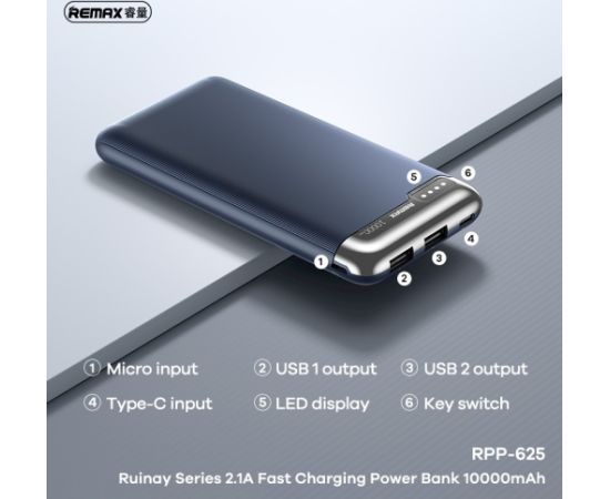 External battery Power Bank Remax RPP-625 10000mAh blue Power Banks