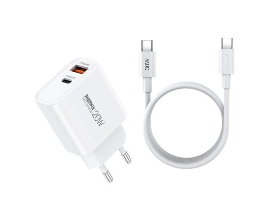 Charger Remax RP-U120 20W USB-C/USB-A + USB-C to USB-C cable 1.0m white Telefonu lādētāji 220v
