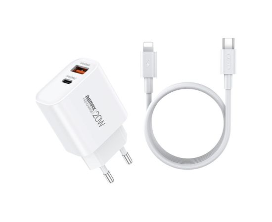 Charger Remax RP-U120 20W USB-C/USB-A + USB-C to Lightning cable 1.0m white Telefonu lādētāji 220v