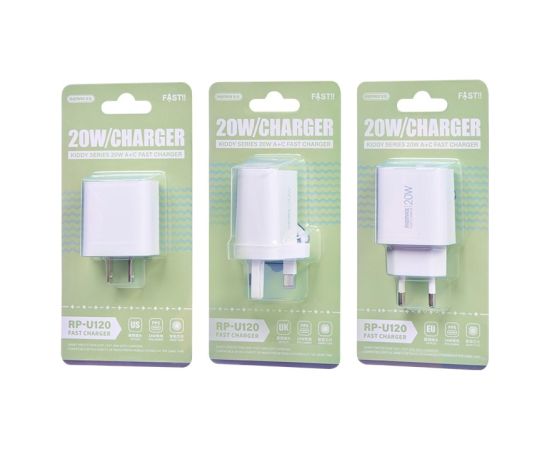 Charger Remax RP-U120 20W USB-C/USB-A white Telefonu lādētāji 220v