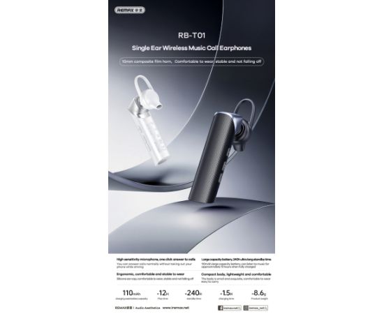 Bluetooth наушник Remax RB-T01 черный Устройства Bluetooth