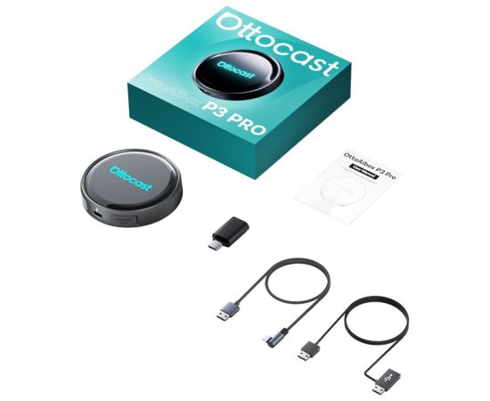 Ottocast OTTOAIBOX P3 Pro Android Wireless Adapter Auto FM Transmiteri un Carplay ierīces